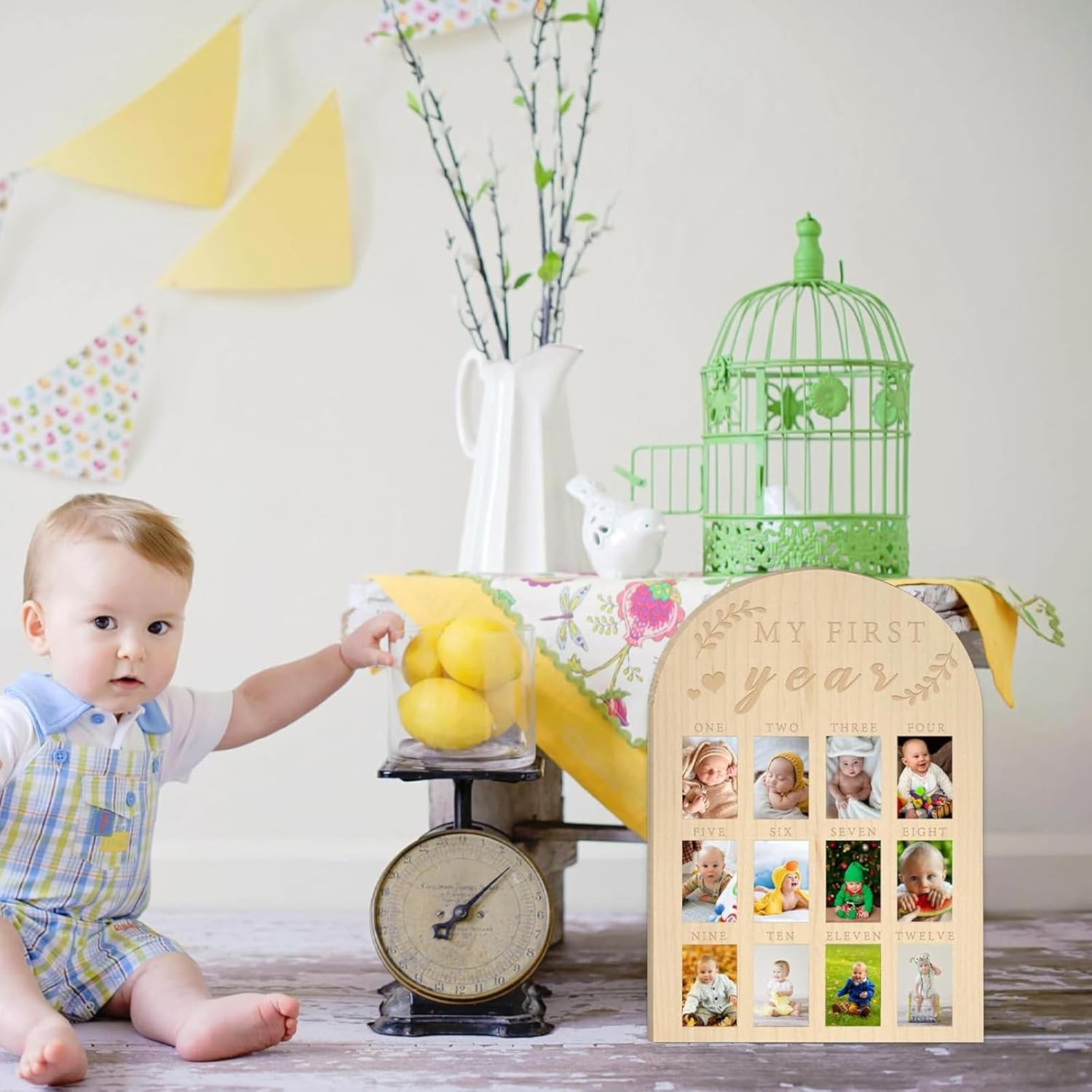 RIKONDA Baby'S First Year Milestone Board - Wooden Photo Frame for 12 Months Growth, Nursery Decor & 1St Birthday Gift Boy Girl Baby, 44Cm X 31Cm, 300G image number 1