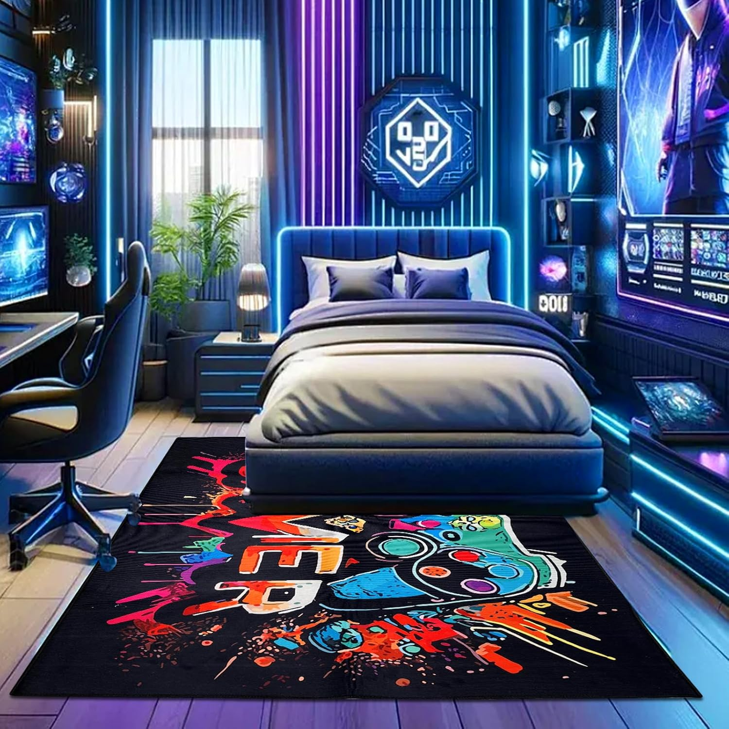 Gaming Area Rug for Boy Room, Extra Large Non-Slip Gamer Play Mat for Playroom, 3D Colorful Gamers Have Fun Activity Centerpiece Playmat Floor Carpet for Kids Gaming Room Decor (Gamer 5, 200X300Cm) - Gamer 5 image number 3