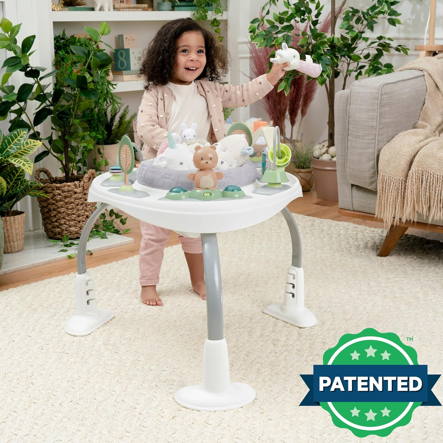 Ingenuity Spring & Sprout 2-In-1 Baby Activity Center Jumper and Table with Infant Toys - Ages 6 Months +, First Forest image number 2
