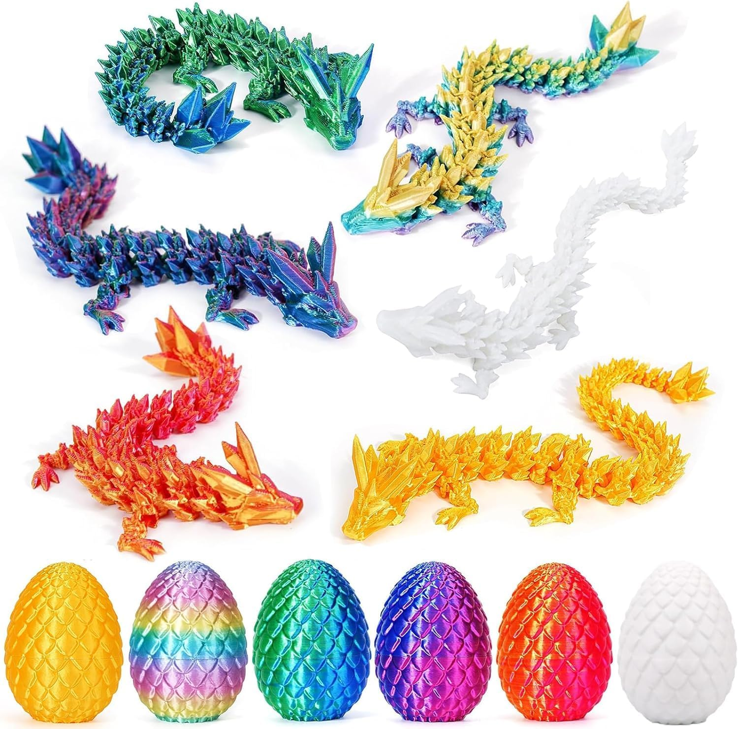 6 PCS Dragon Egg, 3D Printed Dragon Eggs with Dragon inside Surprise Mystery Easter Egg Fidget Toy, Articulated Crystal Toys for Kid Desk Decor (6PCS) image number 3