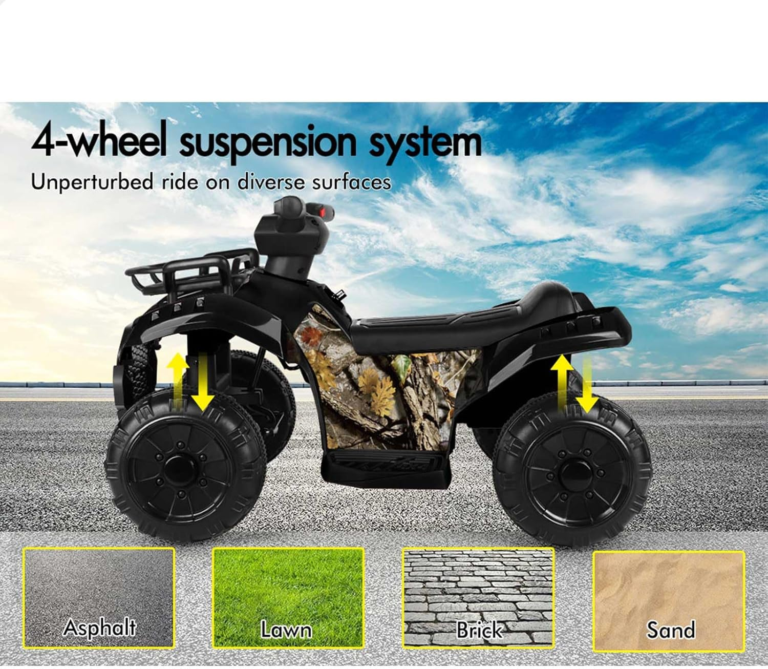 ALFORDSON Kids Ride on Car ATV 6V Motor, Quad Bike Car Eletric with Music Player, LED Lights, Ride-On Car Design All Terrain Vehicle SUV Toy, Black - Green image number 7