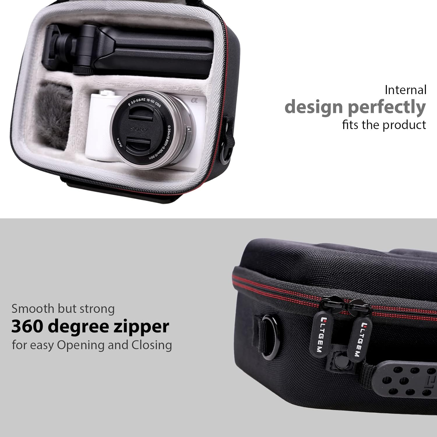 Hard Case for Sony Alpha ZV-E10 / ZV-1F / ZV-1 II Vlog Camera by LTGEM. Fits Vlogger Accessory Kit Tripod and Microphone - Travel Protective Carrying Storage Bag image number 2