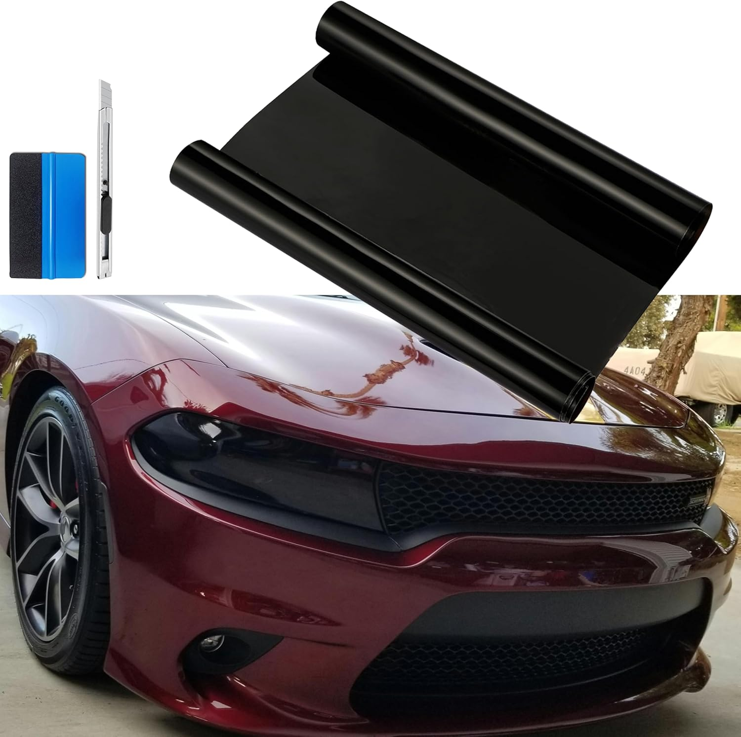 12 by 48 Inches Self Adhesive Auto Car Tint Headlight Taillight Fog Light Vinyl Smoke Film Sheet Sticker Cover (Light Black)