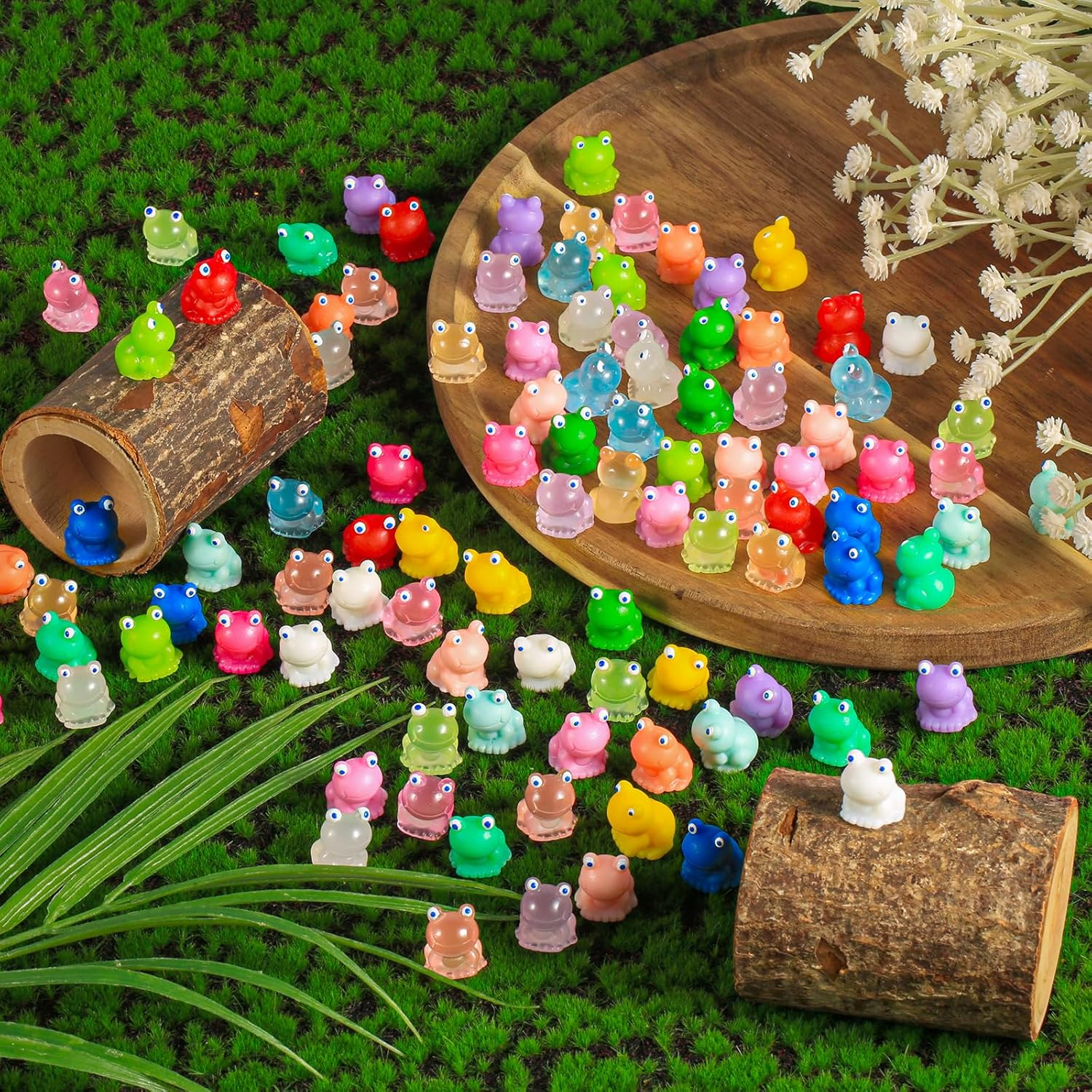 Pack of 100 Mini Resin Frogs, Luminous Frog, Small Frogs, Miniature Figures, Frogs, Garden Decoration, Mini Resin Animals for DIY, Dollhouse Decoration (20 Colours) image number 6