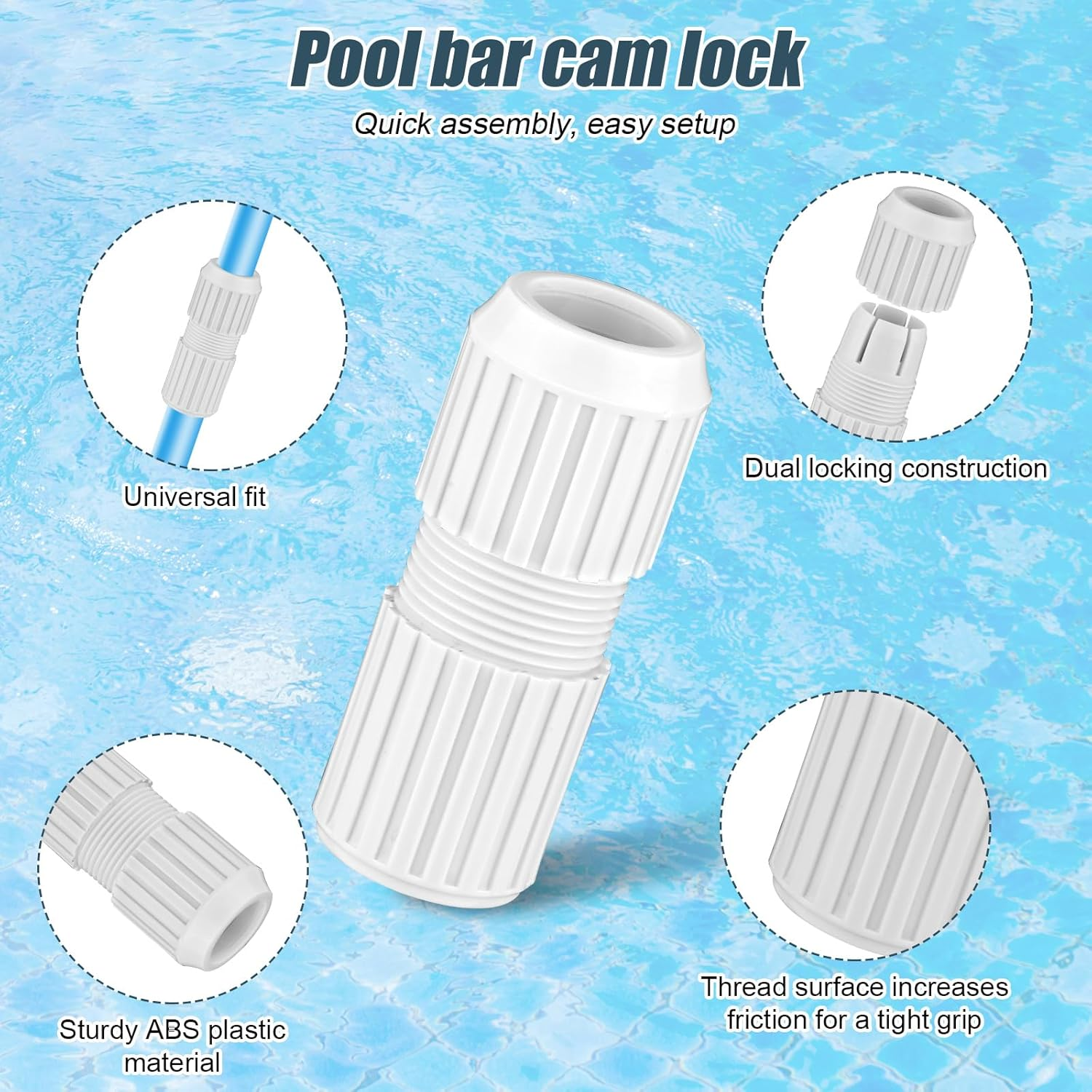 2Pcs Pool Pole Cam Locks Replacement, White Swimming Pool Telescoping Pole Lock Pool Pole Parts Universal Extension Pole Connector Telescopic EZ Cam Lock Accessories for Repairing Fixing Pool Pole image number 4