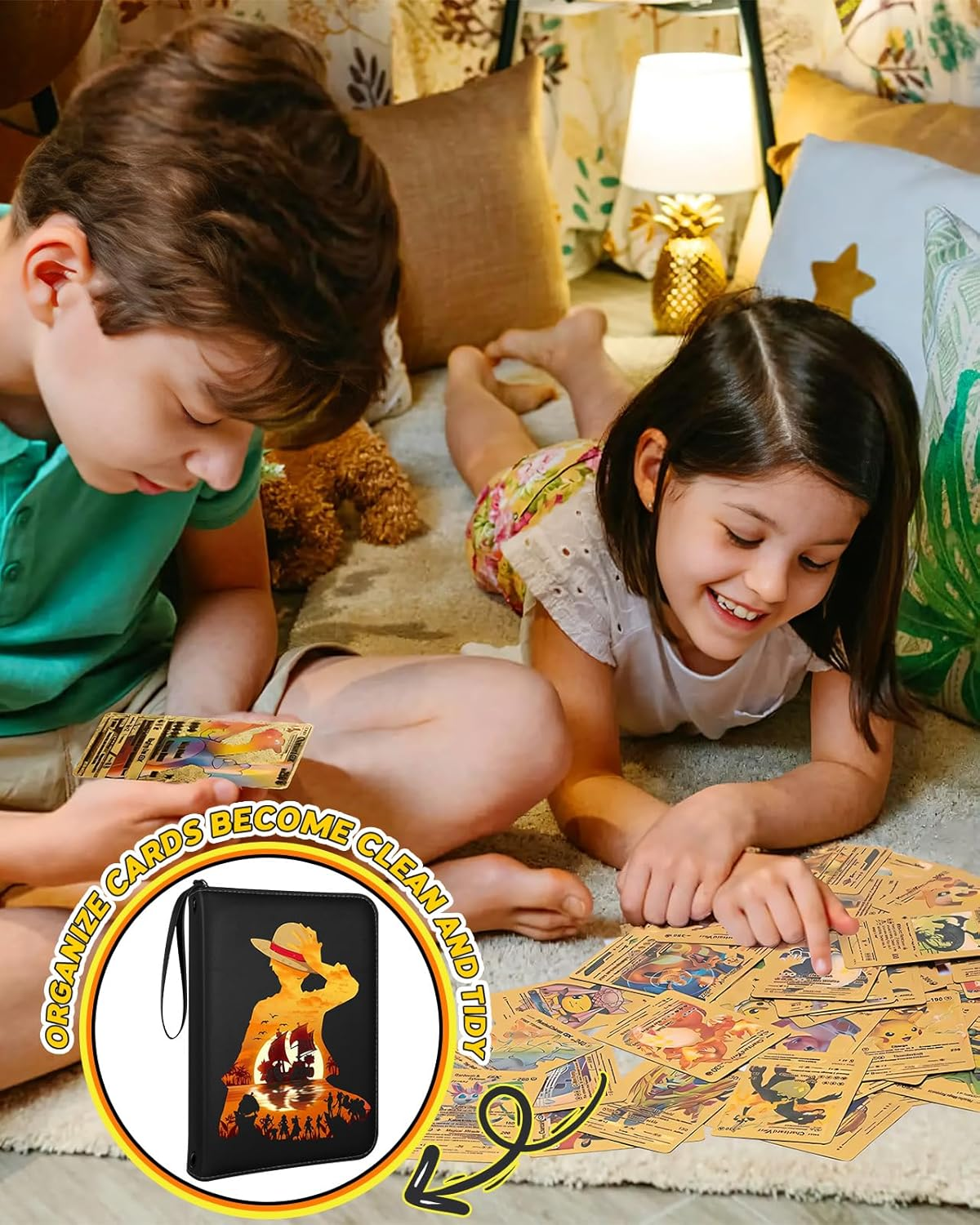 Lotadilo for 4 Pocket Card Binder with 440 Pockets - Trading Card Collection Album Folder for Men Boys Teens Anime Design for Sports Cards Game Cards with Zipper Hand Carrying Rope