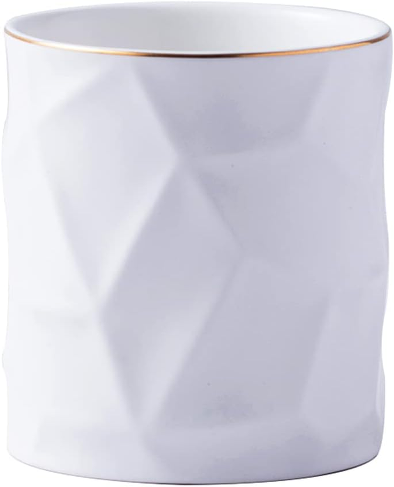 YOSCO Ceramic Irregular round Pen Holder for Desk Cute Stand Gold Line Aesthetic Pencil Cup Pot Desk Organizer for Men Women Makeup Brush Holder (Black)