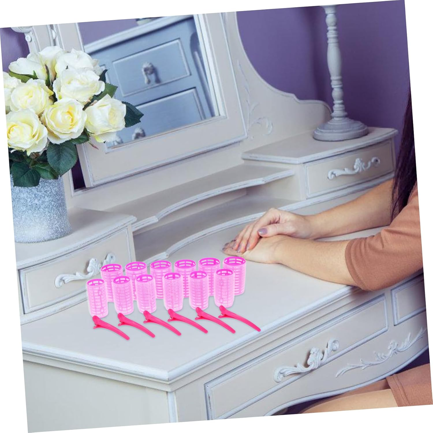 EPIGEIST Hot Rollers for Long Hair Hair Curler Set with 6 Medium 6 Small Rollers Clips for Women image number 2