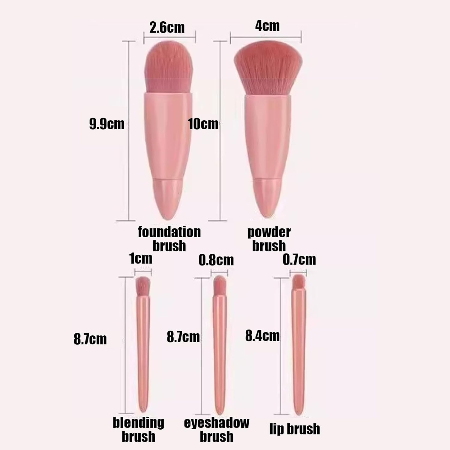 Xolixorium Easy-Taken Travel Makeup Brush Set 5Pcs Mini Complete Function Cosmetic Brushes with Mirror Portable Travel Makeup Brushes Travel Size Makeup Kit