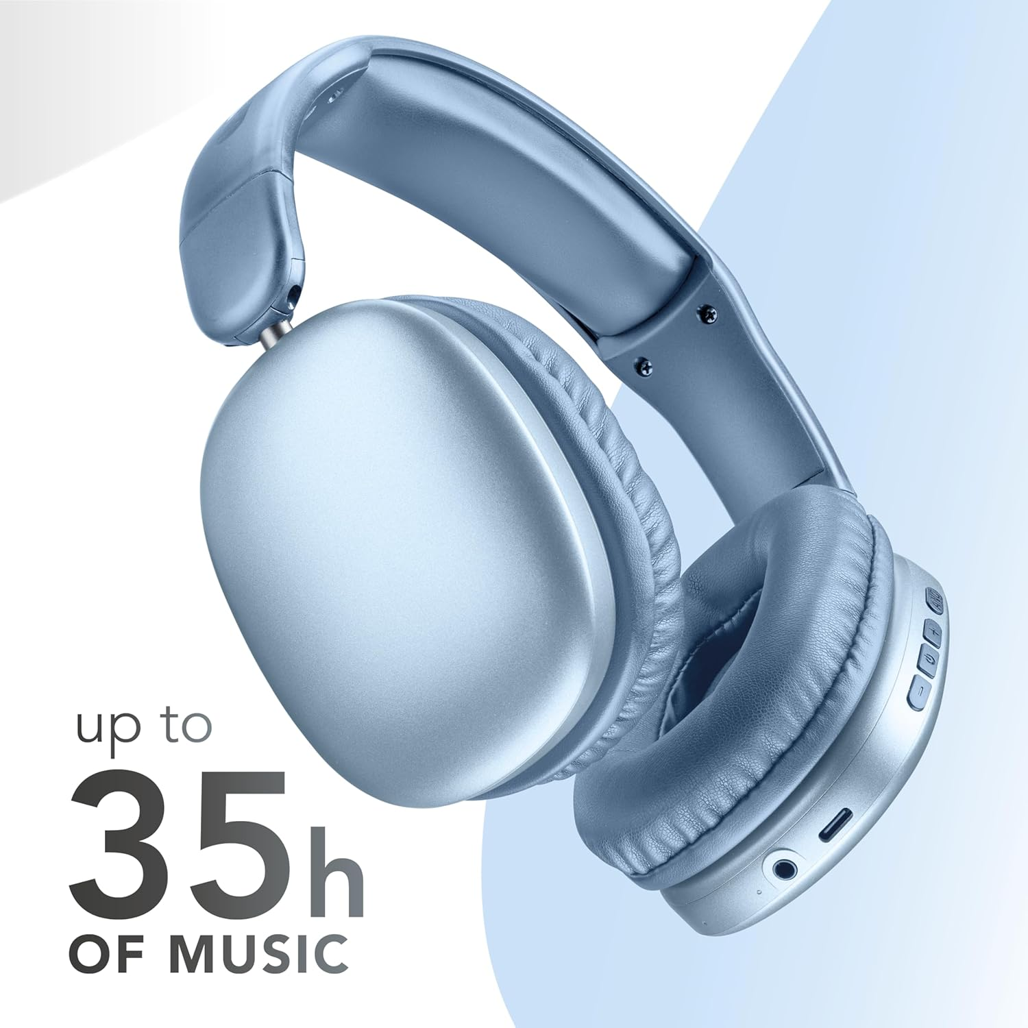 Music Sound MAXI3 Wireless Over-Ear Headphones, Active Noise Cancellation, Immersive and Crystal Clear Audio, up to 35 Hours of Playtime Non Stop, Compatible with All Devices, USB-C Charging, Blue image number 5