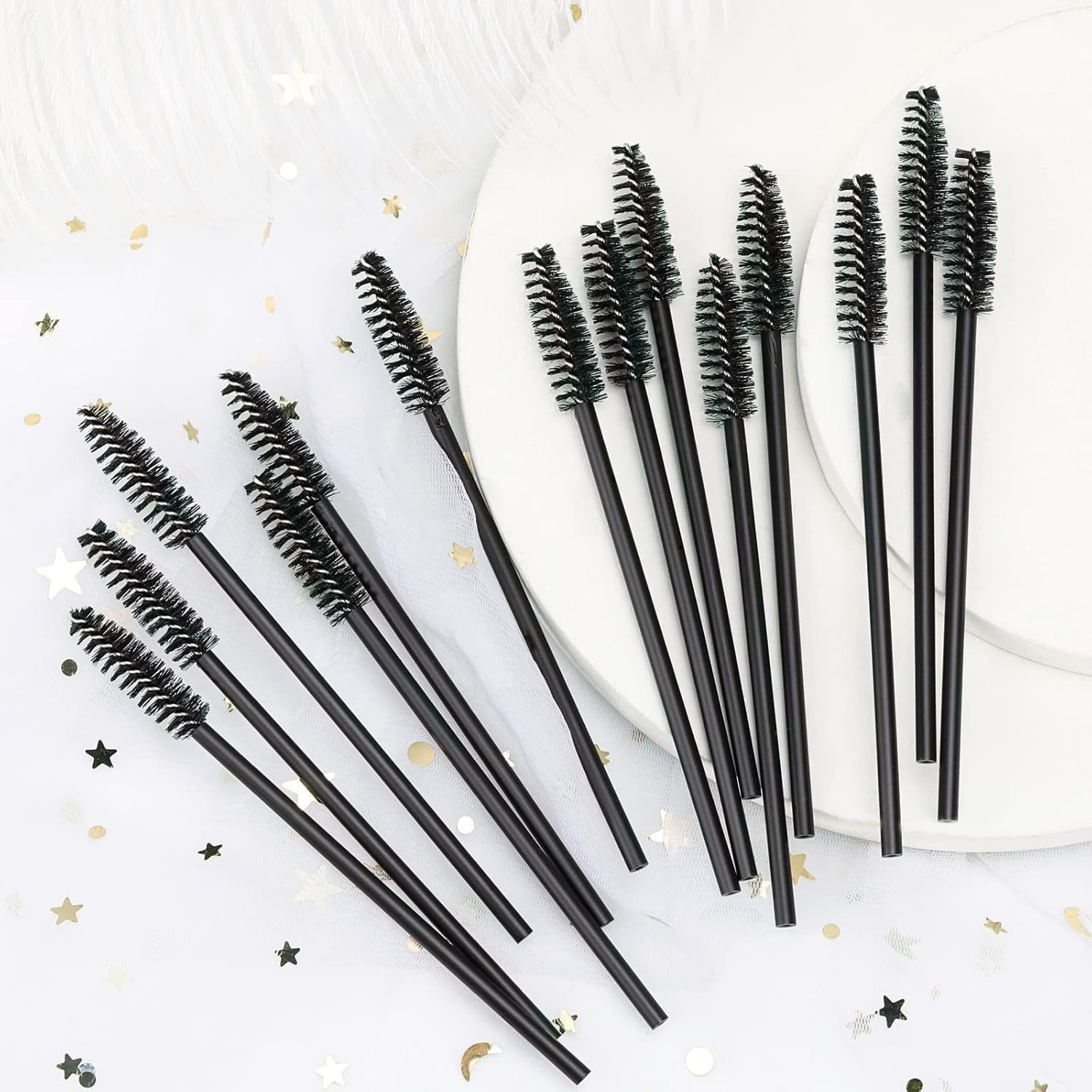 500Pcs Mascara Wands Eyelash Brush Spoolies for Eyebrow Eye Lash Extension (Black-1)