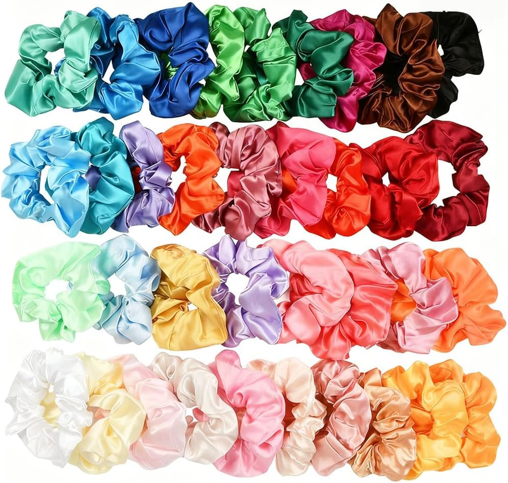 36PCS Silk Hair Scrunchies for Women Girls, Satin Hair Scrunchies Durable Elastic Hair Bobbles for Ponytail Holders, Silk Hair Ties Scrunchy Hair Bands Soft Elastic Traceless Hair Accessories Ropes image number 4