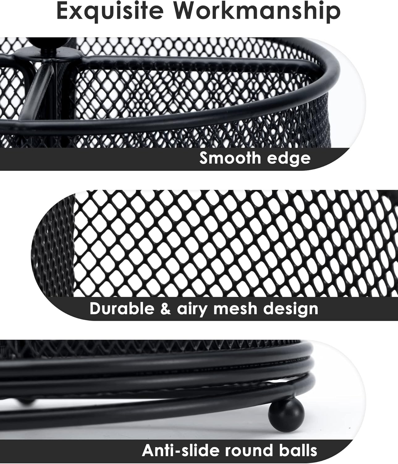 Varhomax Desk Organizer Black, 360&deg; Rotating Pencil Holder & Makeup Brush Pen Holder for Home Office Supplies - 4 Compartments Mesh Organizer with Large Storage Capacity image number 6