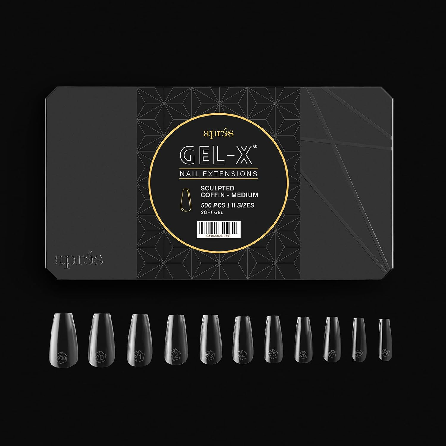 Apr&eacute;s Gel-X&reg; Sculpted Coffin Medium Tip Box | 500Pc Gel-X Tips, 11 Sizes 00-9, Premium Quality