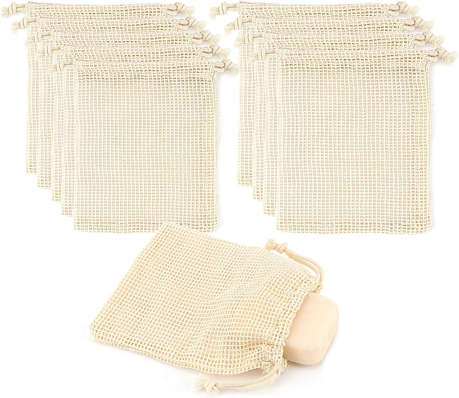 DODAMOUR 10 Pcs Soap Saver Pouch, Foaming and Drying Soap Net, Bar Soap Mess Bag for Exfoliating, Shower, Massage (Beige) image number 6