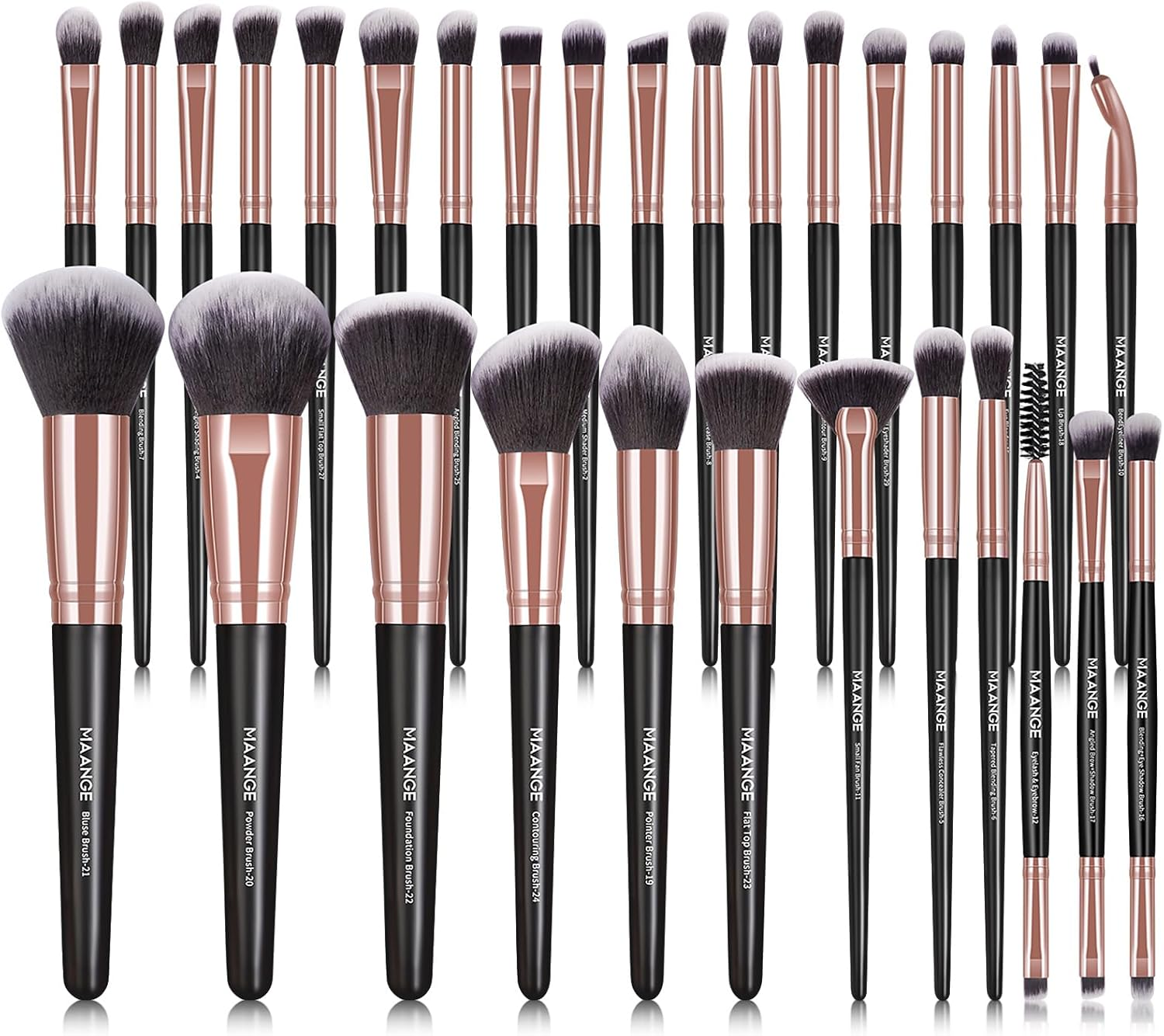 MAANGE Professional Makeup Brushes, 30 Pcs Makeup Brushes Set Premium Synthetic Face Foundation Powder Brush Kit Travel Makeup Brushes (Black Gold) image number 2