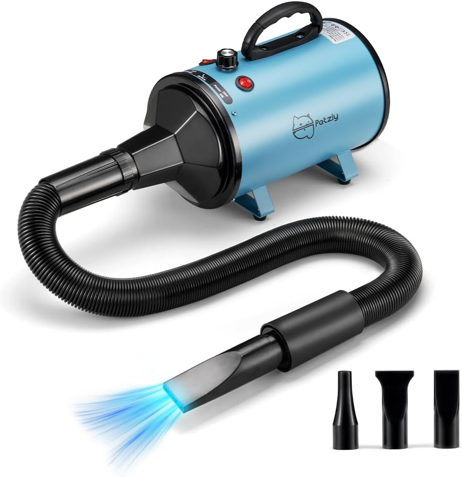 Petzly Dog Dryer for Pet Grooming, 3200W High Velocity Force Blow Pet Dryer, Adjustable Speed & Temperature Control Dog Blow Dryer, Quiet Dog Hair Dryer with 3 Nozzle image number 2