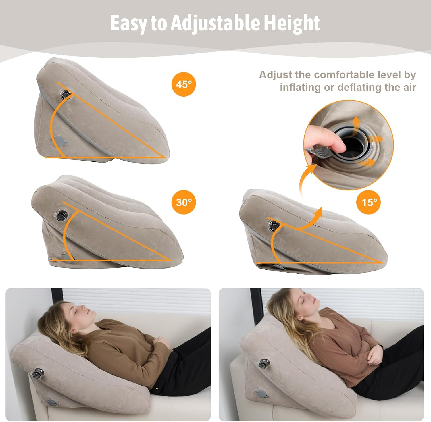 Inflatable Bed Wedge Pillow Set, 2 PCS Adjustable Sitting Pillows with Removable Mesh Cover, Post Surgery Support for Back and Leg Pain Relief, GERD Sleeping image number 5