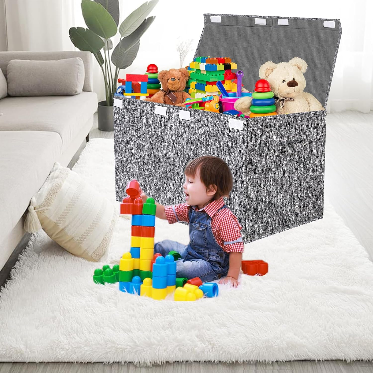 VERONLY Large Toy Box Chest Storage with Lid - Collapsible Kids Toys Boxes Organizer Bins Baskets with Handles for Boys, Girls,Nursery,Playroom,Clothes,Blanket,Bedroom (Gray) image number 2