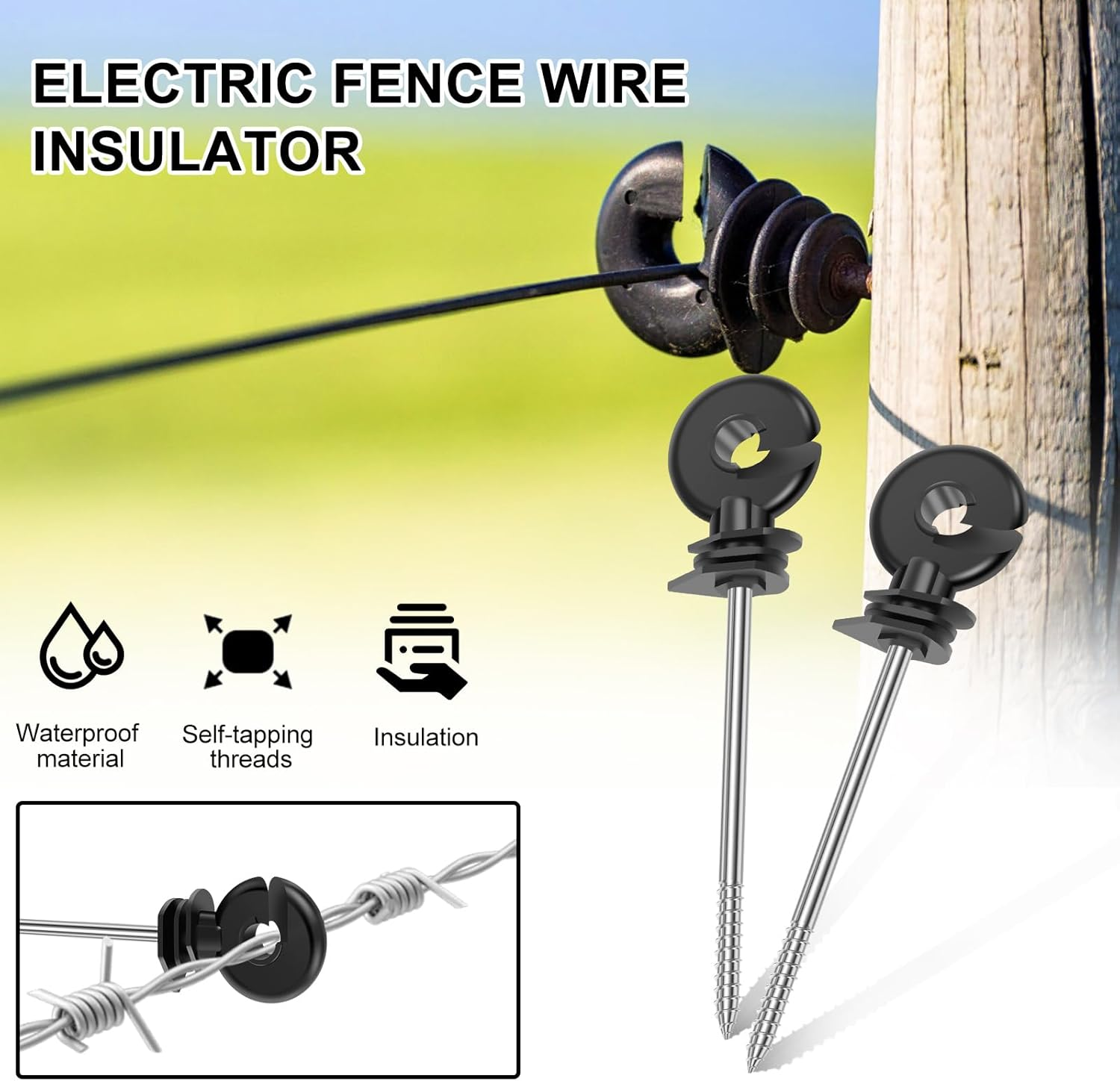 100Pcs Self Tapping Electric Fence Insulators, Versatile Temperature Resistant Screw in Insulators for Meadow Farm Electric Fence image number 1