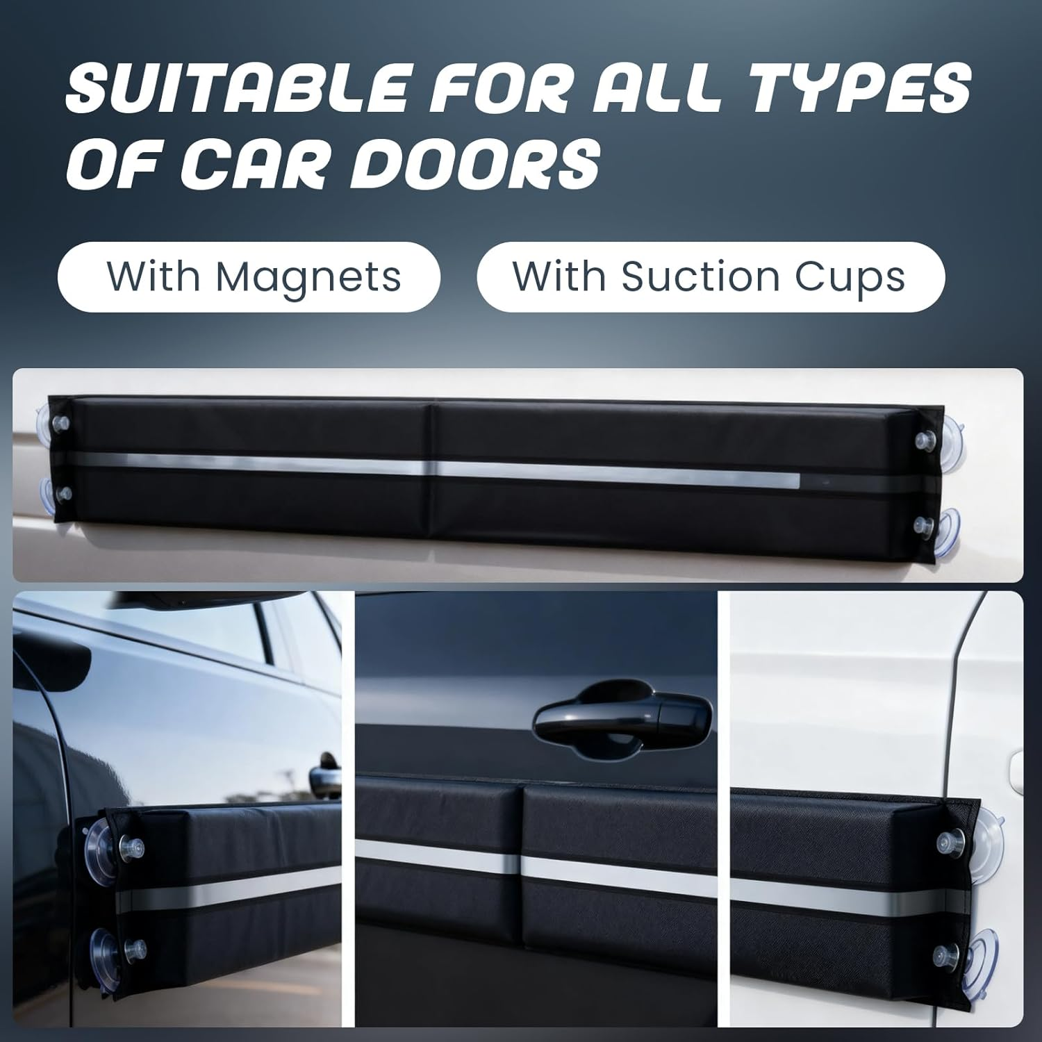 Car Door Dent Protectors Compatible with Steel or Aluminum Door-Removable Protector Made with PU Leather and Built in Magnets and Suction Cups Suitable for All Types of Frame (1, Black) image number 3