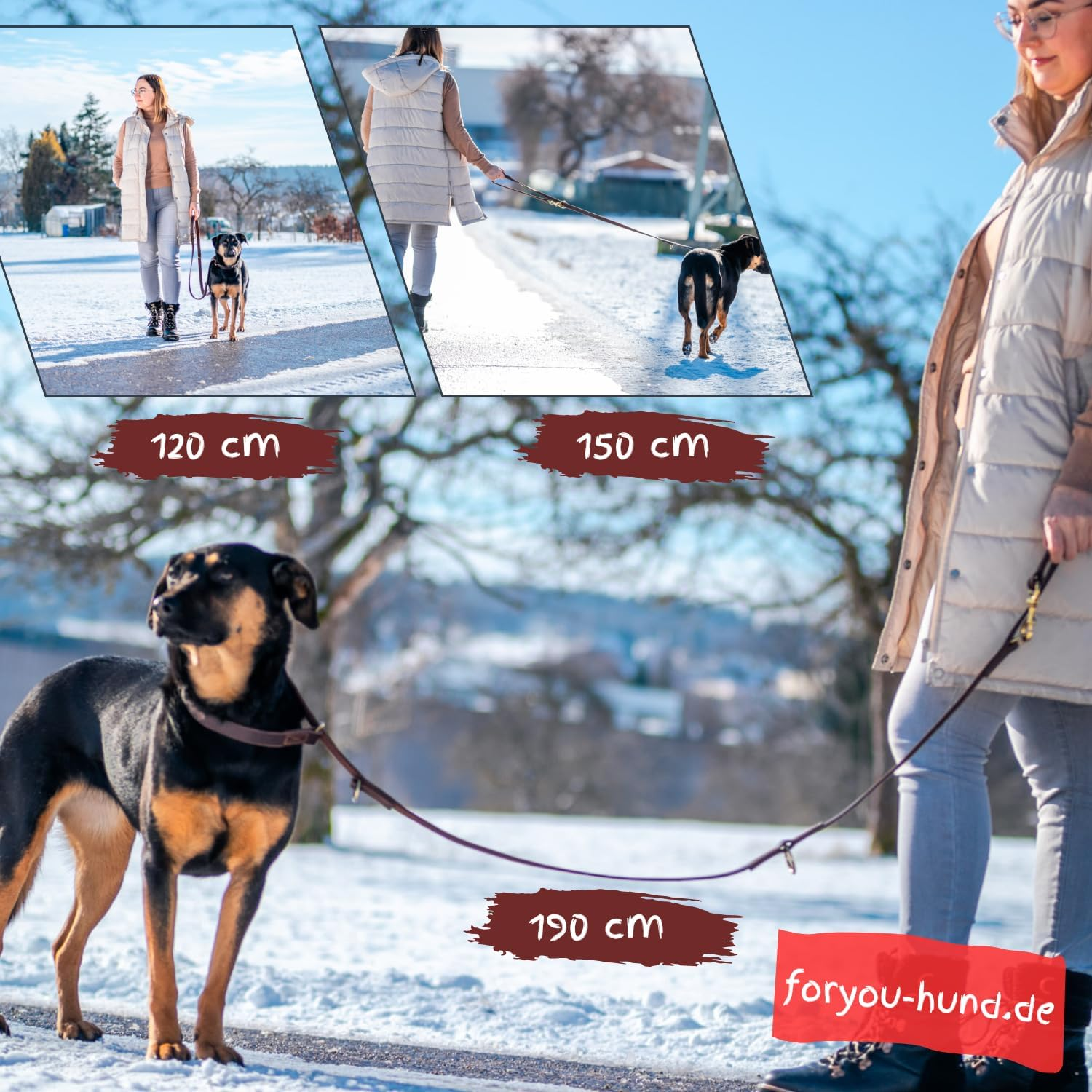 Foryou&reg; Leather Dog Lead with Collar, XS-XXL Neck Circumference, 3 Different Lengths, Real Leather Dog Lead in Premium Quality, 2.0 Cm X 190 Cm image number 5