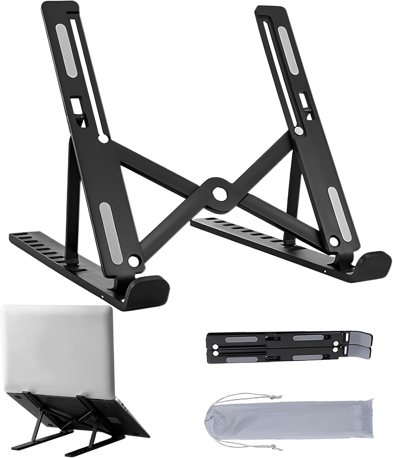 Ergonomic Adjustable Laptop Stand, Portable Laptop Riser for Desk, Foldable Plastic Computer Stand Compatible with Macbook & 10-17" Laptops, Essential Computer Accessories (Black) image number 6