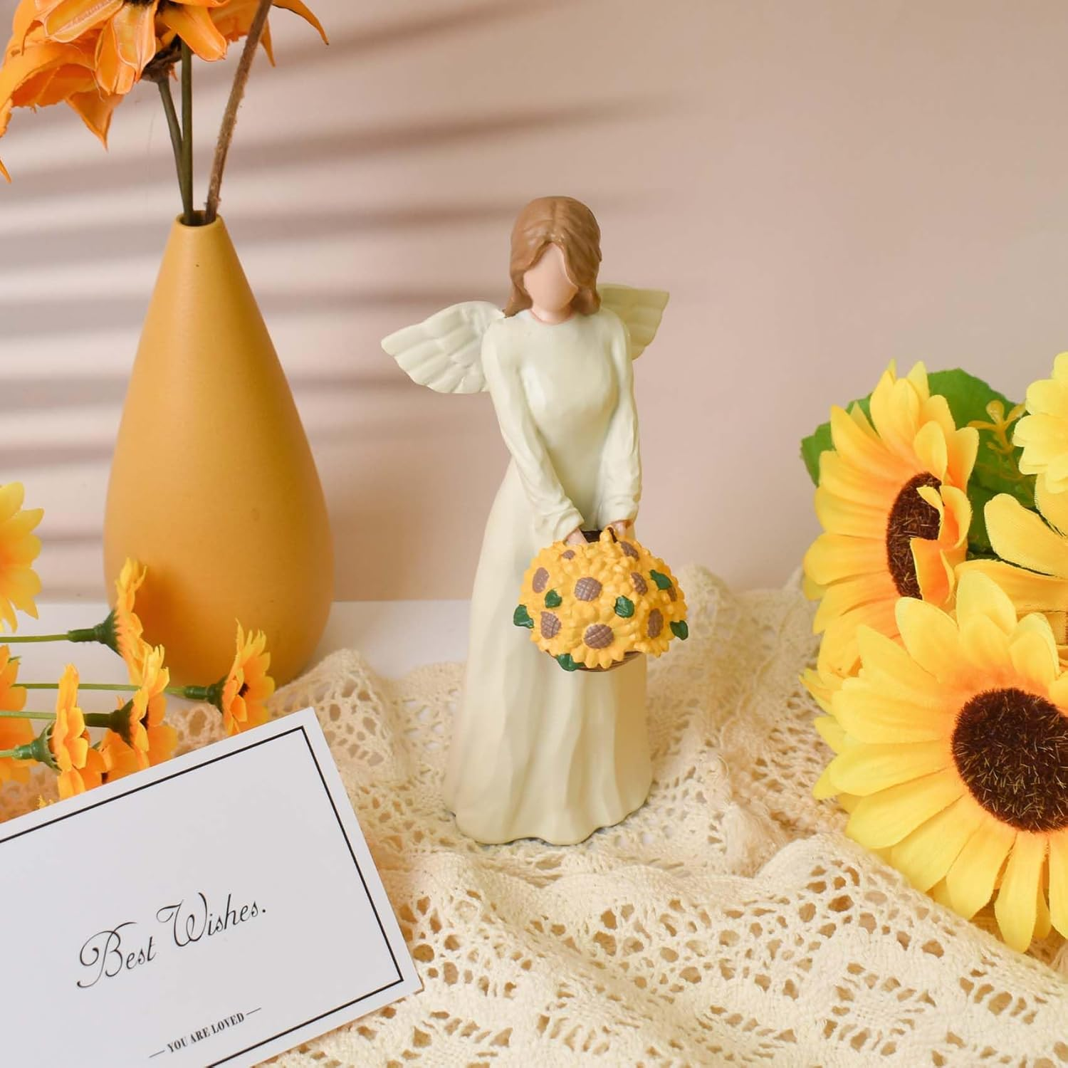 Sunflower Gifts for Women, Resin Sculptured Guardian Angel Figurines with Sunflower Basket, Inspirational Angel Gifts for Mom Daughter Sisters - Christmas, Mother&rsquo;S Day, Birthday Home Decor image number 3