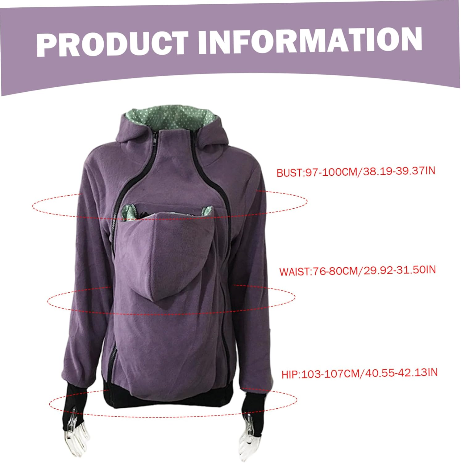 Maternity Hoodie 3-In-1 Removable Kangaroo Pouch Hoodie Winter Soft Warm Baby Wearing Jacket Multifunction Cozy Maternity Jacket for Mom and Baby Light Purple