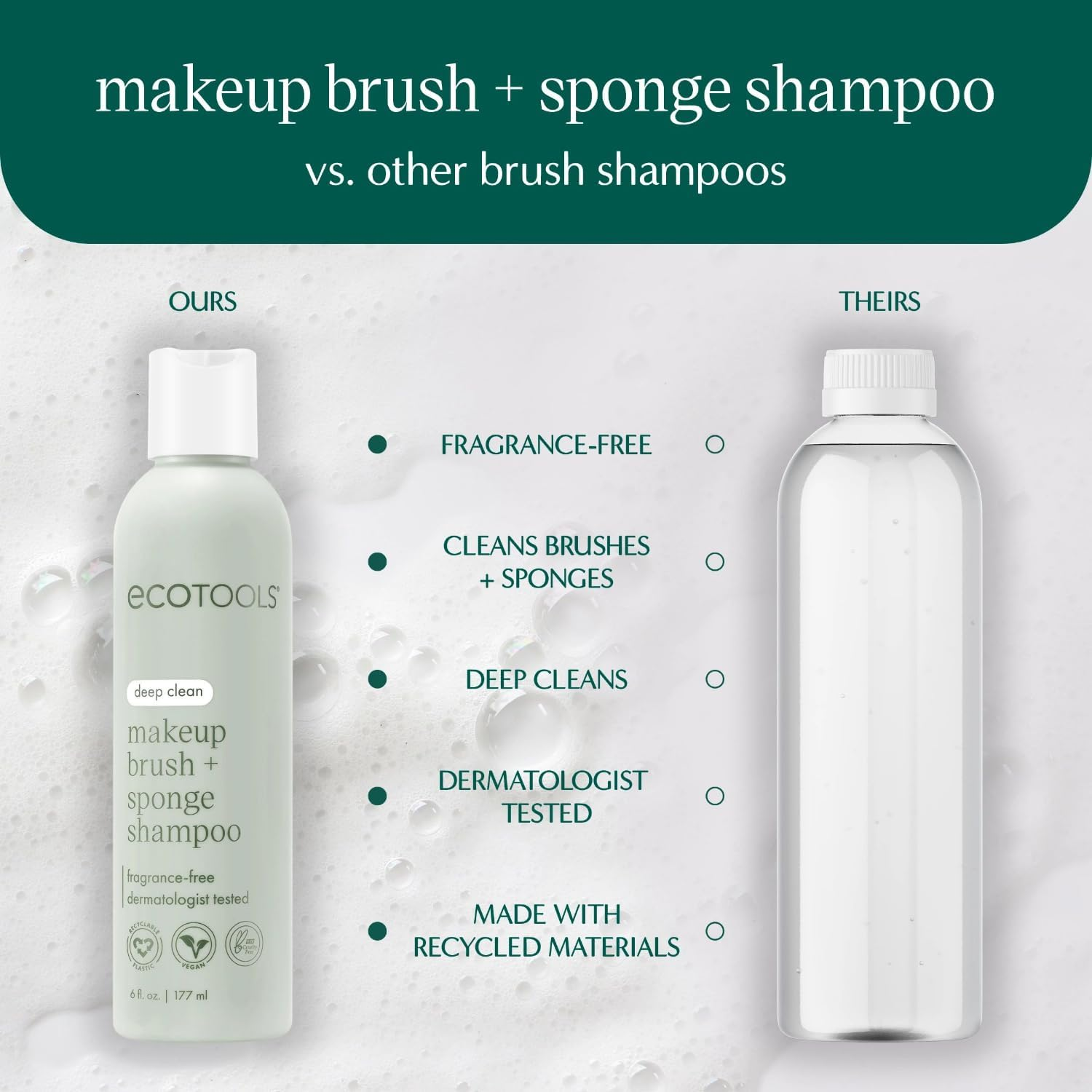Eco Tools Professional Makeup Cleaner for Makeup Brushes, Brush and Makeup Beauty Sponge Cleansing Shampoo, Fragrance Free, Hypoallergenic, Paraben Free, 6 Fl.Oz./ 177 Ml Bottle image number 4