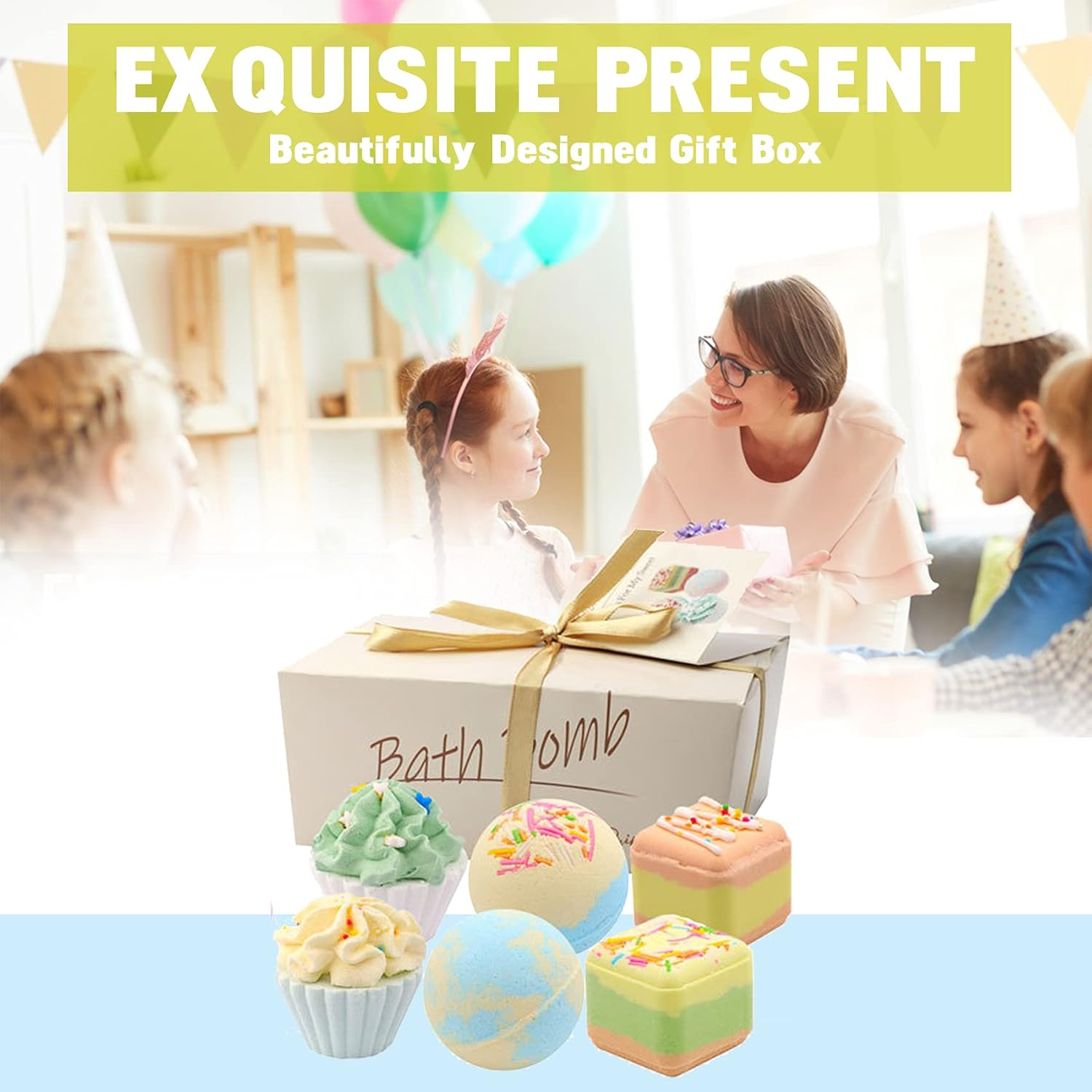 6Pcs Bath Bombs Gift Set - Colorful Fizzies Cupcakes Truffles Sprinkle Balls Spa Bath Kit with Organic Sea Salt Bubble Bath, Moisturizing & Stress Relief for Women, Girls & Moms image number 2