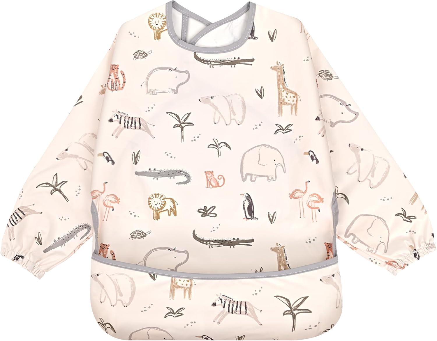 Little Dimsum Mess-Proof Baby Bibs|Infant Toddler Long Sleeve Waterproof Feeding Smock|Catching Food & Wipe Clean(Zoo)