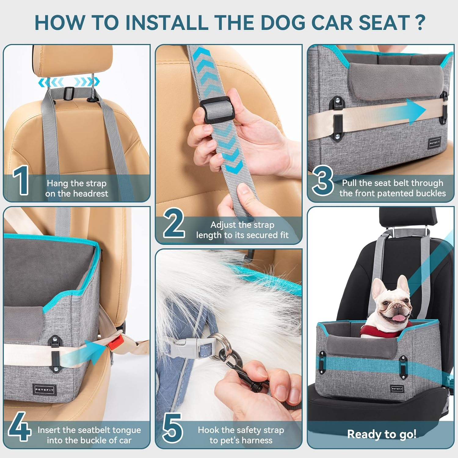Petsfit Dog Car Seat for Small Dogs, Stable & Secure Dog Seat Car Rear Seat with Seat Belt Retaining Clip, Dog Basket Car Isofix with Washable Plush Cushion for Dogs and Cats up to 5.4 Kg image number 2