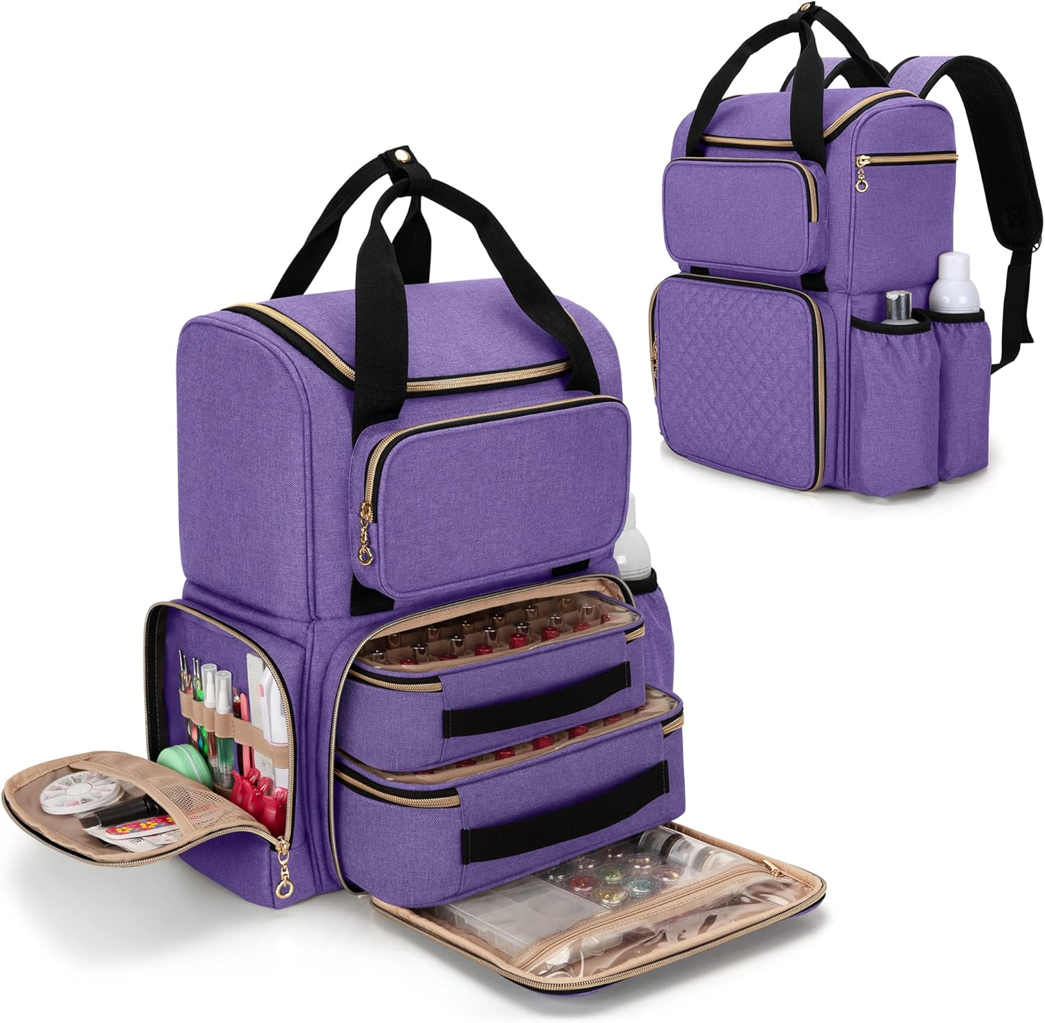 Luxja Nail Polish Organizer Backpack Holds 70 Bottles, Gray, M, Modern