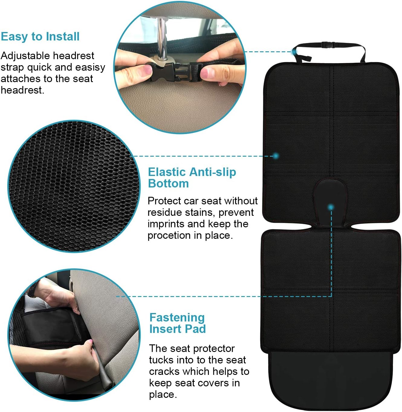 Car Seat Protector for Child, Baby, Pets -1 Pack Car Seat Cover with Thick Padding- Waterproof Universal Size with Mesh Pockets (Black) - Black / Black image number 2