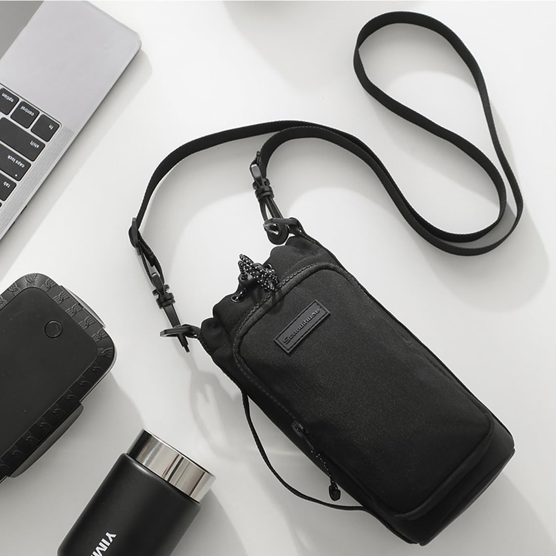 SEPWIK Water Bottle Carrier Bag with Phone Pocket 40Oz Water Bottle Holder Pouch with Adjustable Strap Water Bottle Sleeve for Walking Hiking Camping Gym Scandihome Series - Blue image number 5