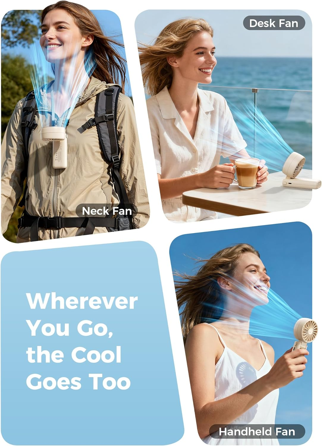 Aecooly Powerful Handheld Fan, 3-In-1 Portable Mini Hand Held Foldable with LED Display [20H Max Cooling Time], 5 Speed Rechargeable Personal Small Pocket Fan, Travel Essentials, Gifts for Women-Beige image number 4