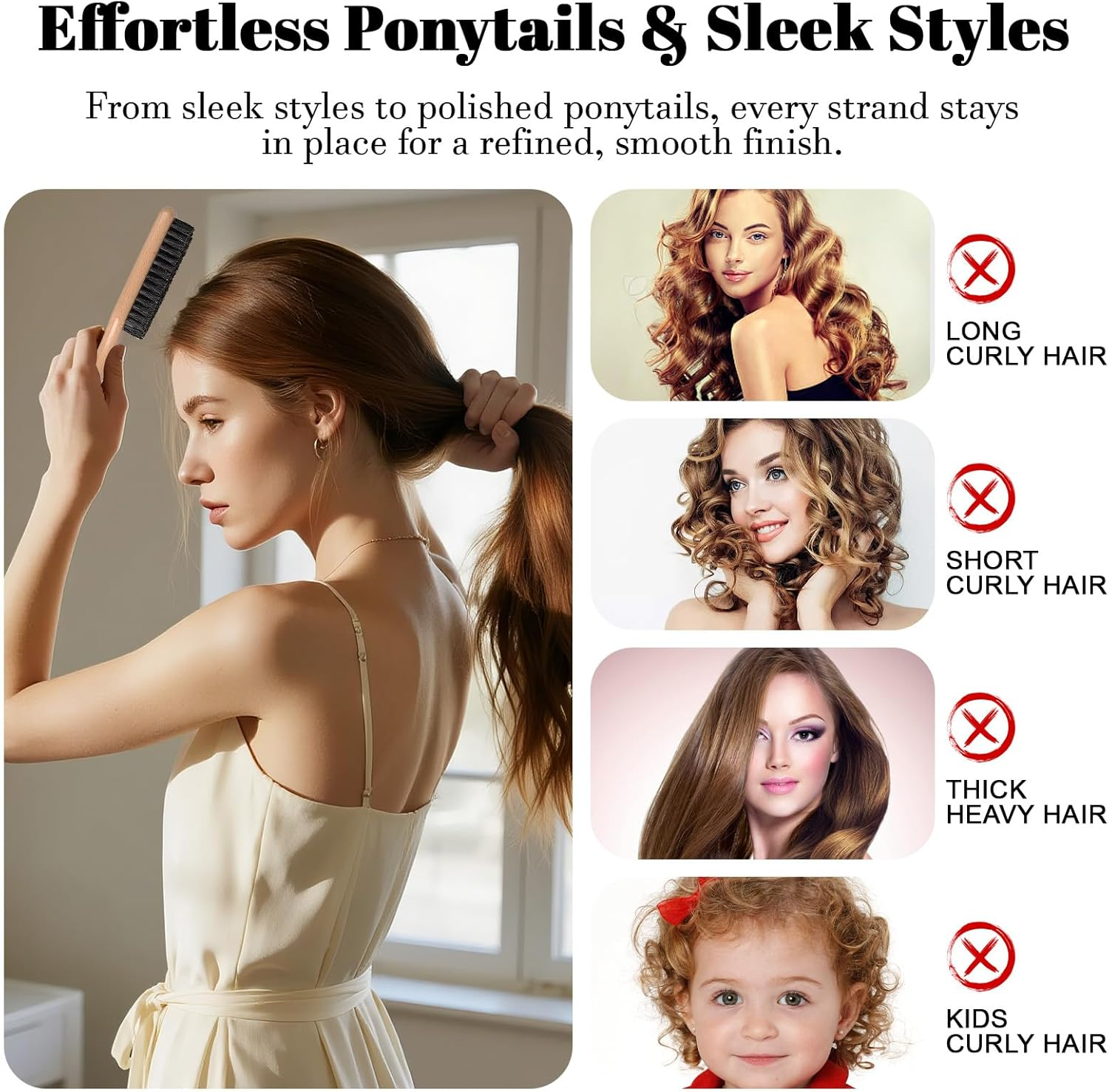 Pack of 2 Sleek Brush, Boar Bristle Brush, Soft Natural Bristles, Sleek Bun Hair Brush, Sleeks Braid Boar Bristle Brush, Bristle Beard Comb for Hairdresser Men Women Baby Child, for Hair and Beard image number 6