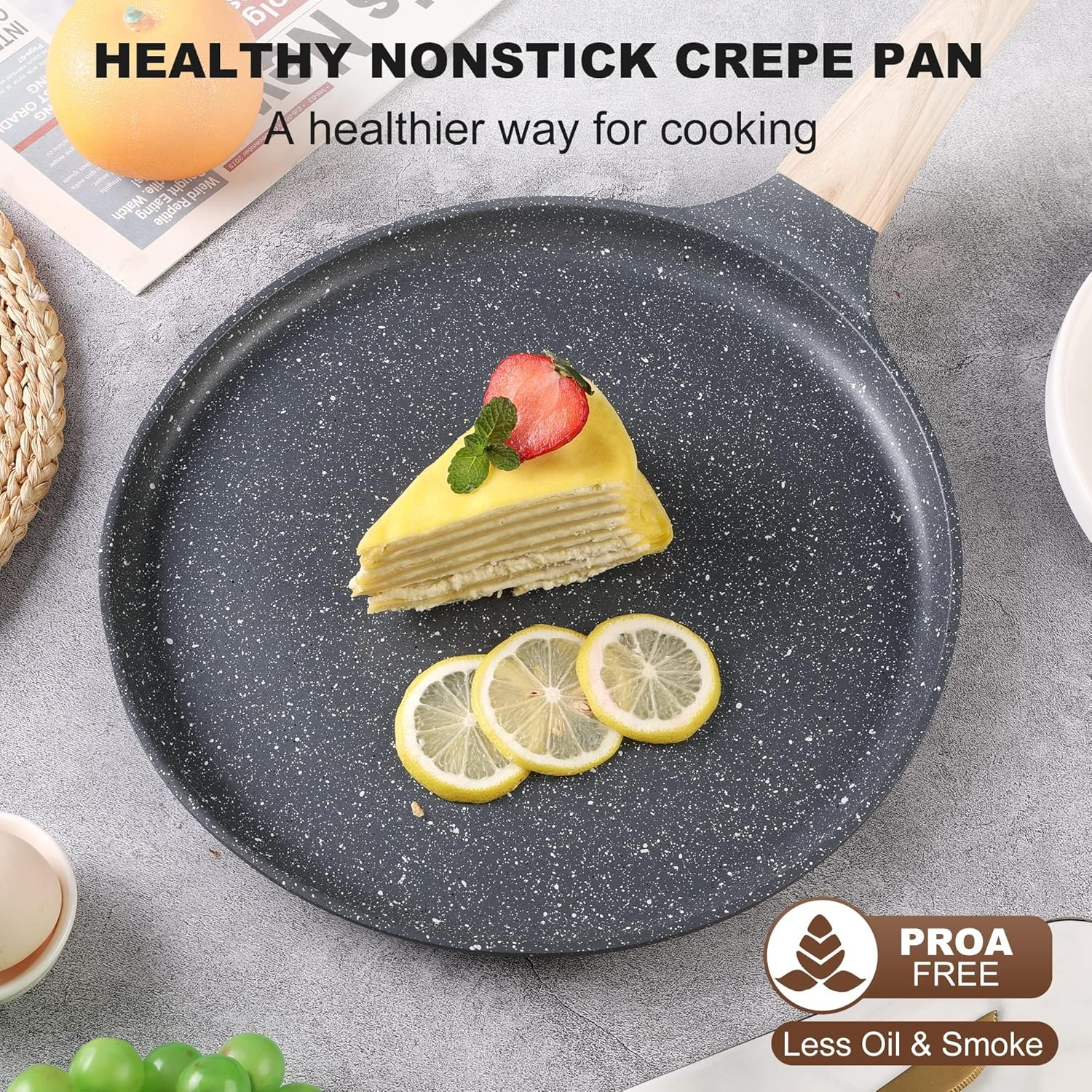 Crepe Pan, XICEN 28 Cm Nonstick Dosa Tawa with Spreader, for All Stove, Tortilla Pan with Detachable Handle (Black) image number 2