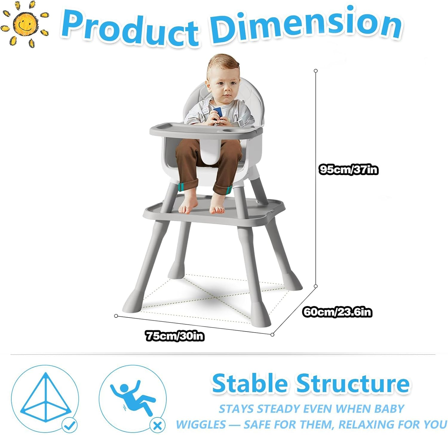 6 in 1 Baby High Chair for Babies and Toddlers - Highchair Converts to Stool, Infant Dining Booster Seat, Toddler Chair, Building Block Table, Activity Table and Desk and Chair image number 4