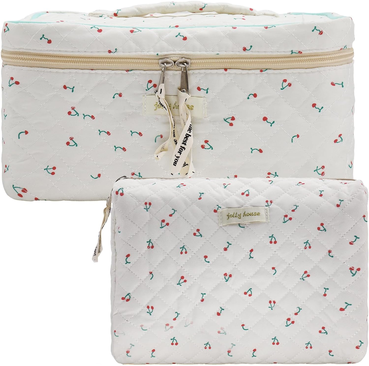 Makeup Bag Floral Cotton Large Travel Cosmetic Quilted Pouch Coquette Aesthetic Toiletry for Ladies Girl Multifunction Storage Bag, Beige, (YJL-DRLSHHZB-01) - Blue-01 image number 5