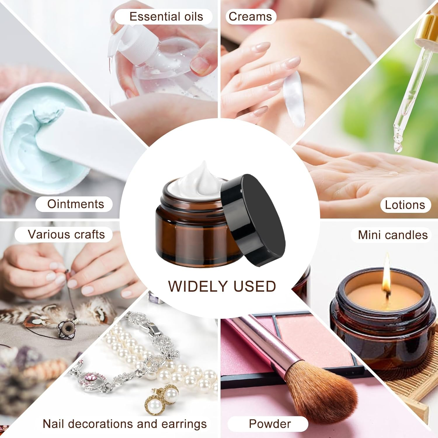 GAUATO 6 Pack 50Ml Brown Glass Ointment Cosmetic Jars with Lid and Liner for Cosmetics Lotion Cream