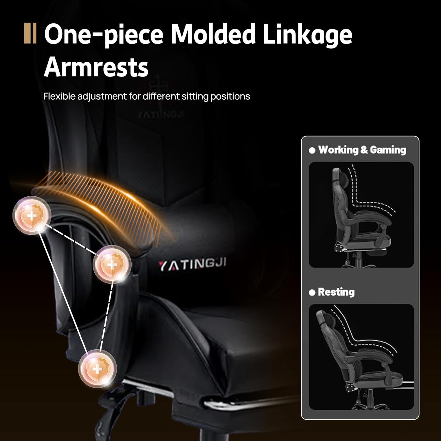 PORIYA Gaming Chair with Adjustable Backrest, Ergonomic Executive Office Chair, Height Adjustable Racing Chair Maximum Gaming Experience (Black) - Black image number 3