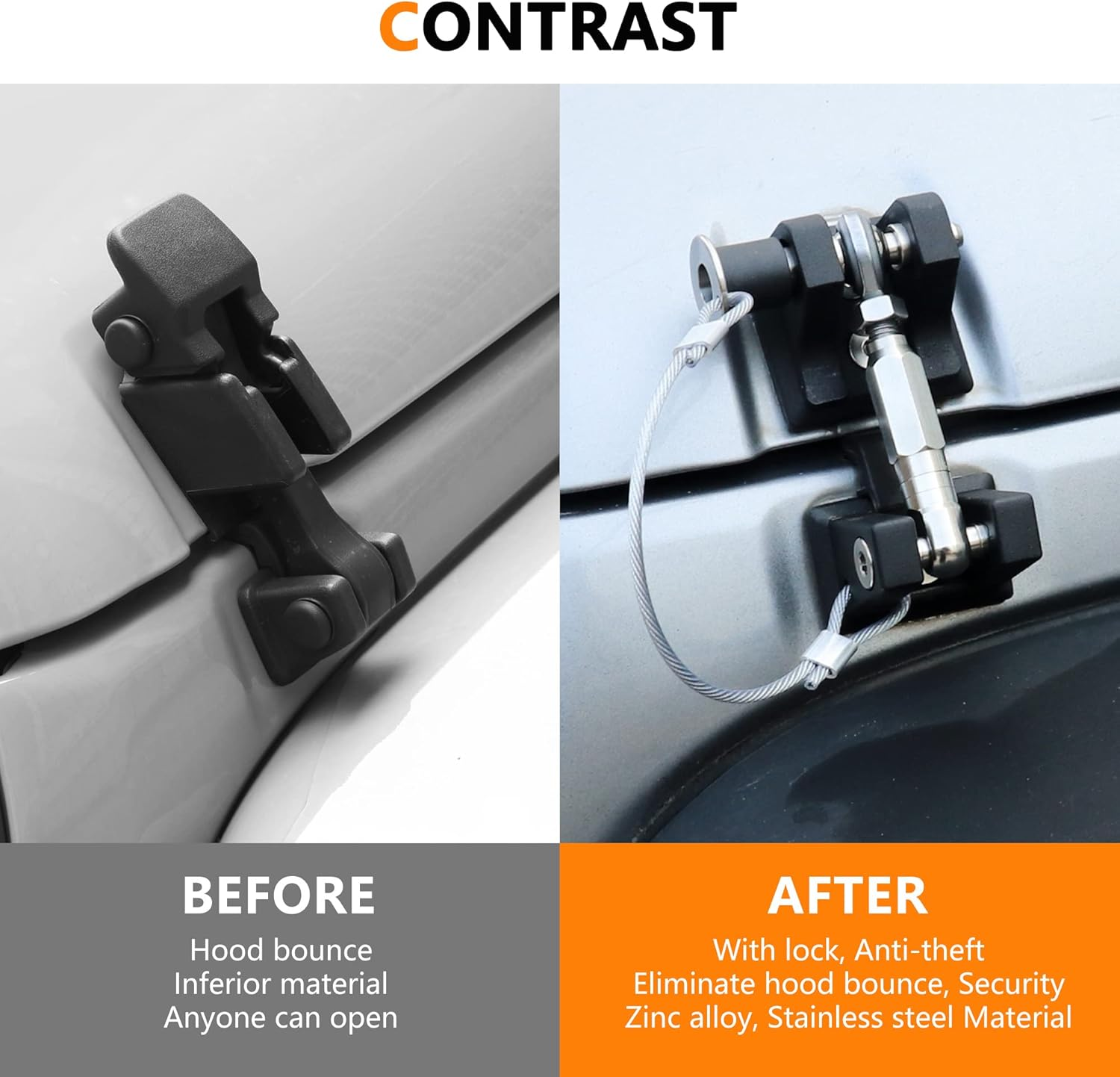 Aluminum Hood Latches Lock for 2007-2018 Jeep Wrangler JK JKU Hood Latch Safety Catch Locking Kit Replacement, Eliminate Hoods Flutter, 1 Pair Black with 2 Keys image number 5