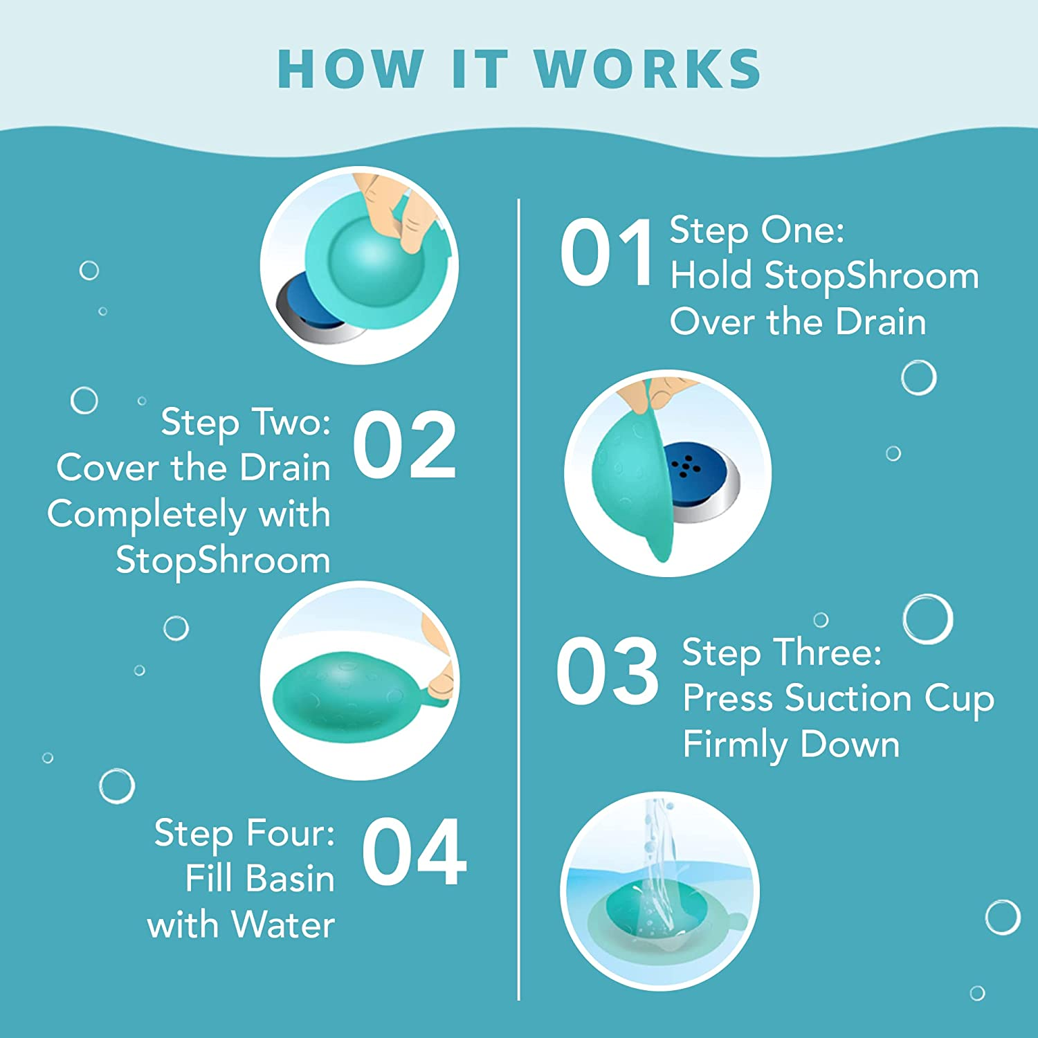 Stopshroom STBLU232 Universal Stopper Plug Cover for Bathtub, Bathroom and Kitchen Drains, Aqua - Aqua image number 5