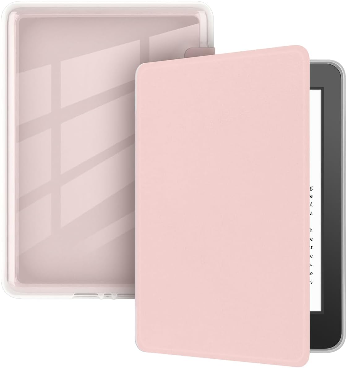 Reelau Case Compatible with 2021 Kindle Paperwhite 6.8 Inch 11Th Generation, Clear Acrylic +Leather Kindle Case 6.8" for Kindle Paperwhite 2021 11Th Gen [Transparent] [Auto Wake Up/Sleeping] (Pink)