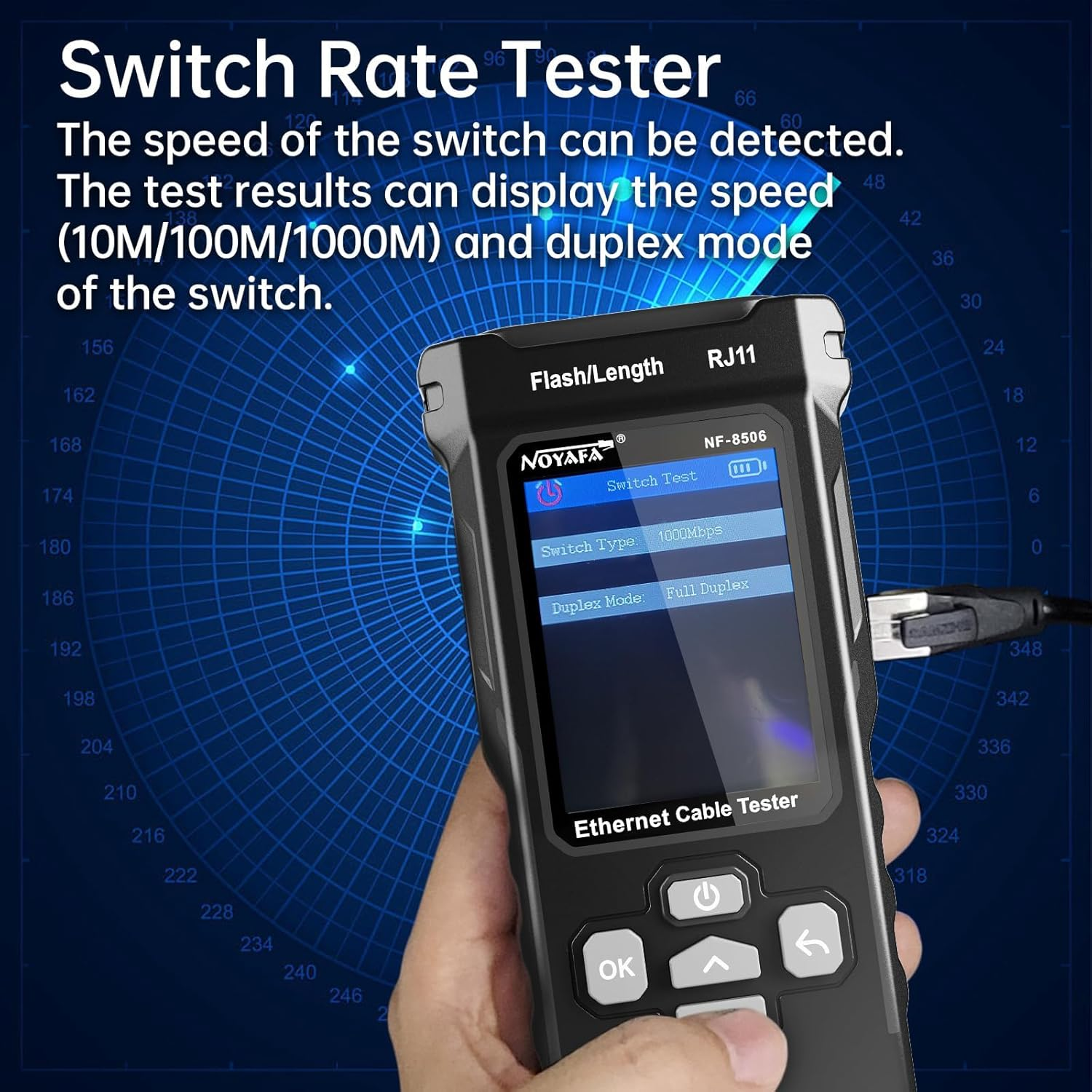 Network Cable Tester with IP Scan, NF-8506 TDR CAT5 CAT6 Ethernet Cable Tester, Poe Ping Test, Network Rate Test, Port Flashing, Network Tester Cable Toner for RJ11 RJ45 Ethernet LAN image number 6