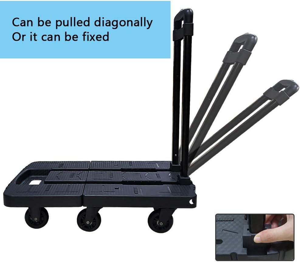 Folding Hand Truck, Wear-Resistant Noiseless 360&deg;Rotate 7 Wheels 245KG/540LBS Capacity Extendable Large Base Adjustable Handle Portable Heavy Duty and Durable Trolley Dolly for Cargo Handling Shopping image number 3