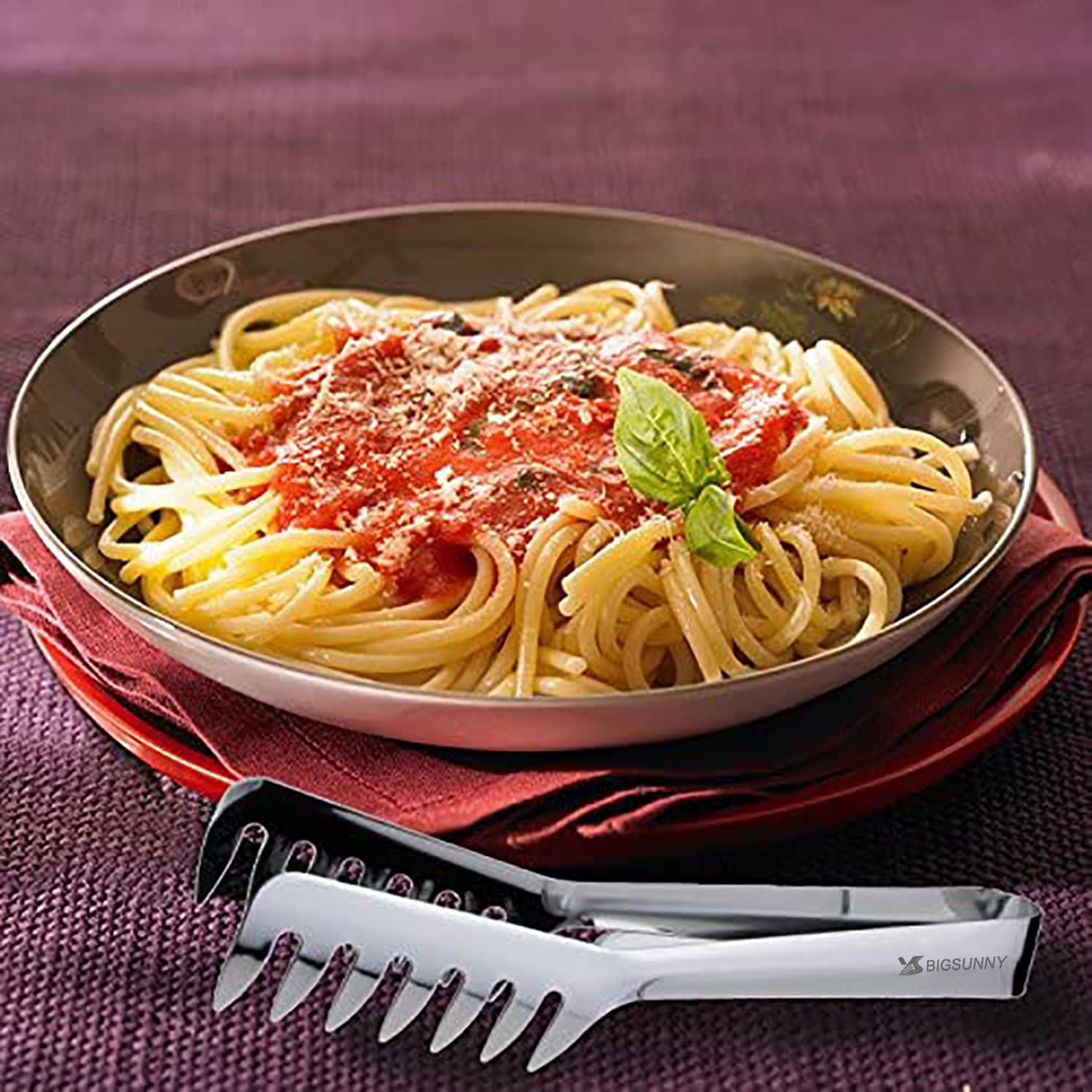 MSY BIGSUNNY Kitchen Pasta Tongs, 8" Stainless Steel Spaghetti Tongs image number 2