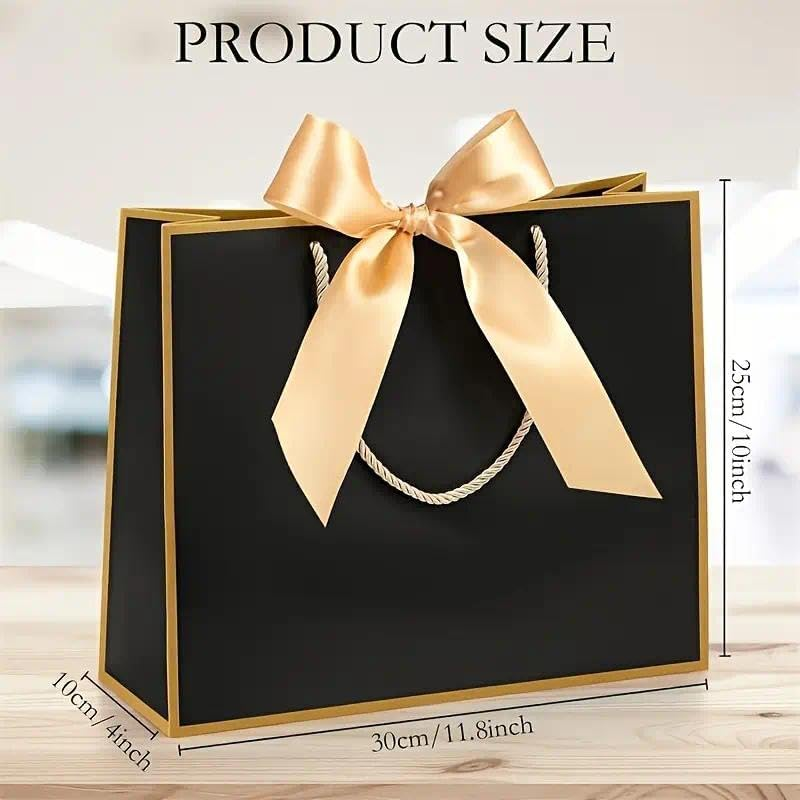 Gift Bags with Handles - Large Black 12 Pack, Wedding & Bags with Gold Ribbon, Elegant Paper Party Bags for Luxury Gift Packaging Bulk, Australia image number 6